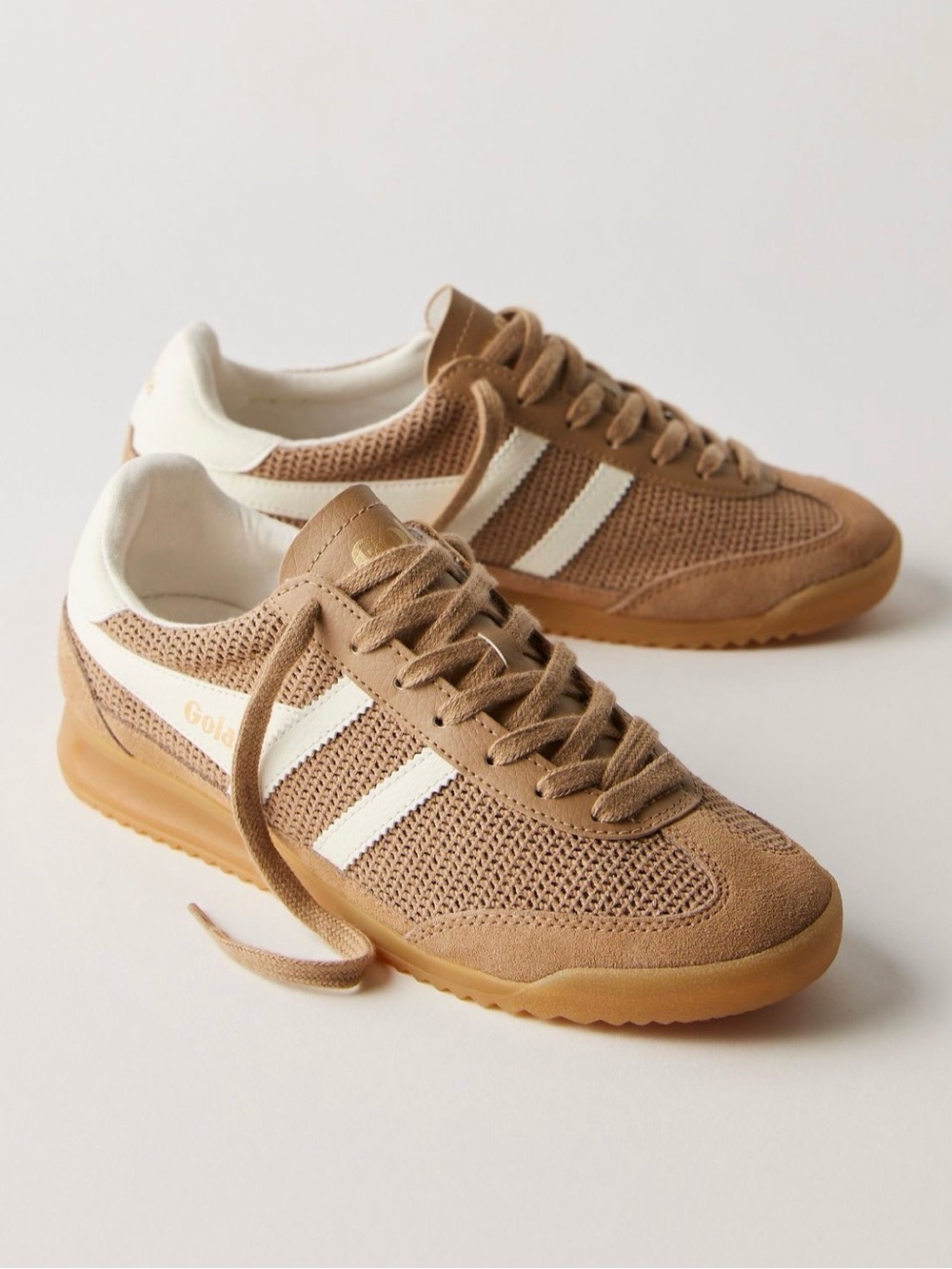 NWOT $120 Free People X Gola Tornado Zephyr Sneakers in Light Caramel/Off White